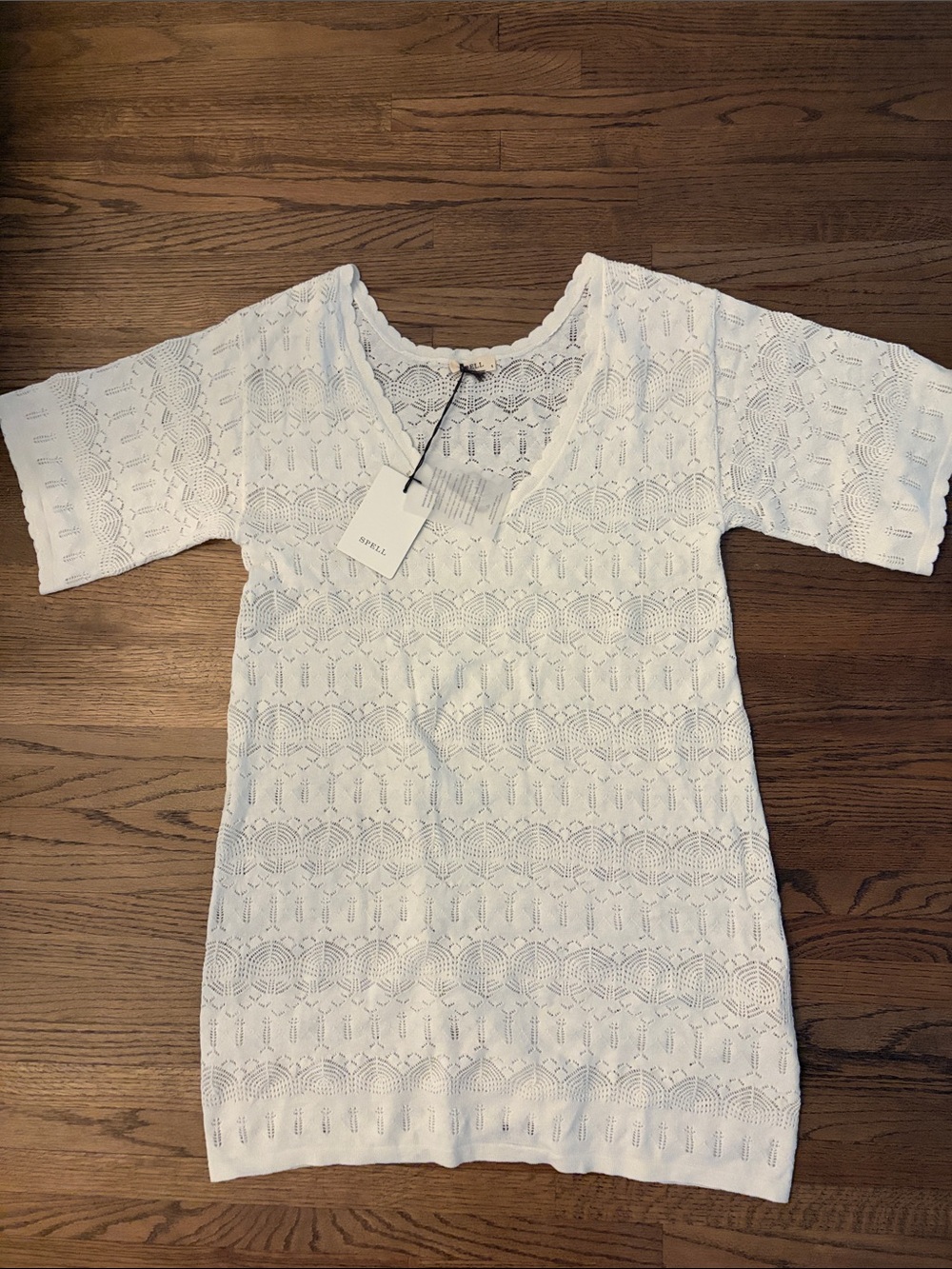 Spell White Crochet V-Neck Tunic